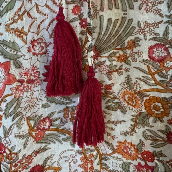 Miss June PARIS Helena boho peasant sheer floral tassel tie blouse OSFM - Picture 11 of 15